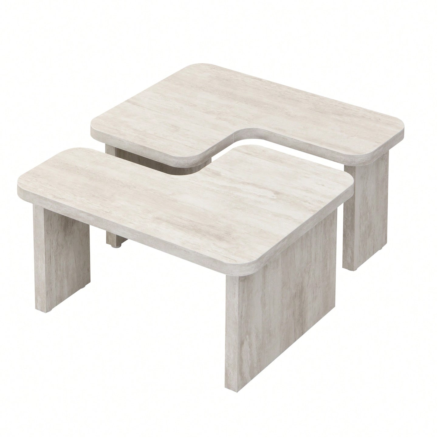 Detachable L Shape Farmhouse Coffee Table For Dining Room And Garden 47.24x23.62 Inch And 35.43x31.49 Inch White Finish