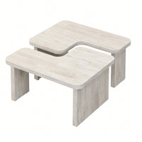 Detachable L Shape Farmhouse Coffee Table For Dining Room And Garden 47.24x23.62 Inch And 35.43x31.49 Inch White Finish