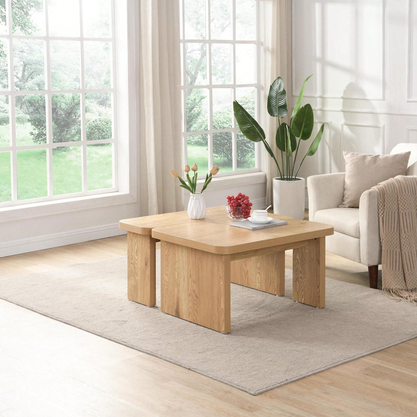 Detachable L Shape Farmhouse Coffee Table For Dining Room And Garden 47.24x23.62 Inch And 35.43x31.49 Inch White Finish