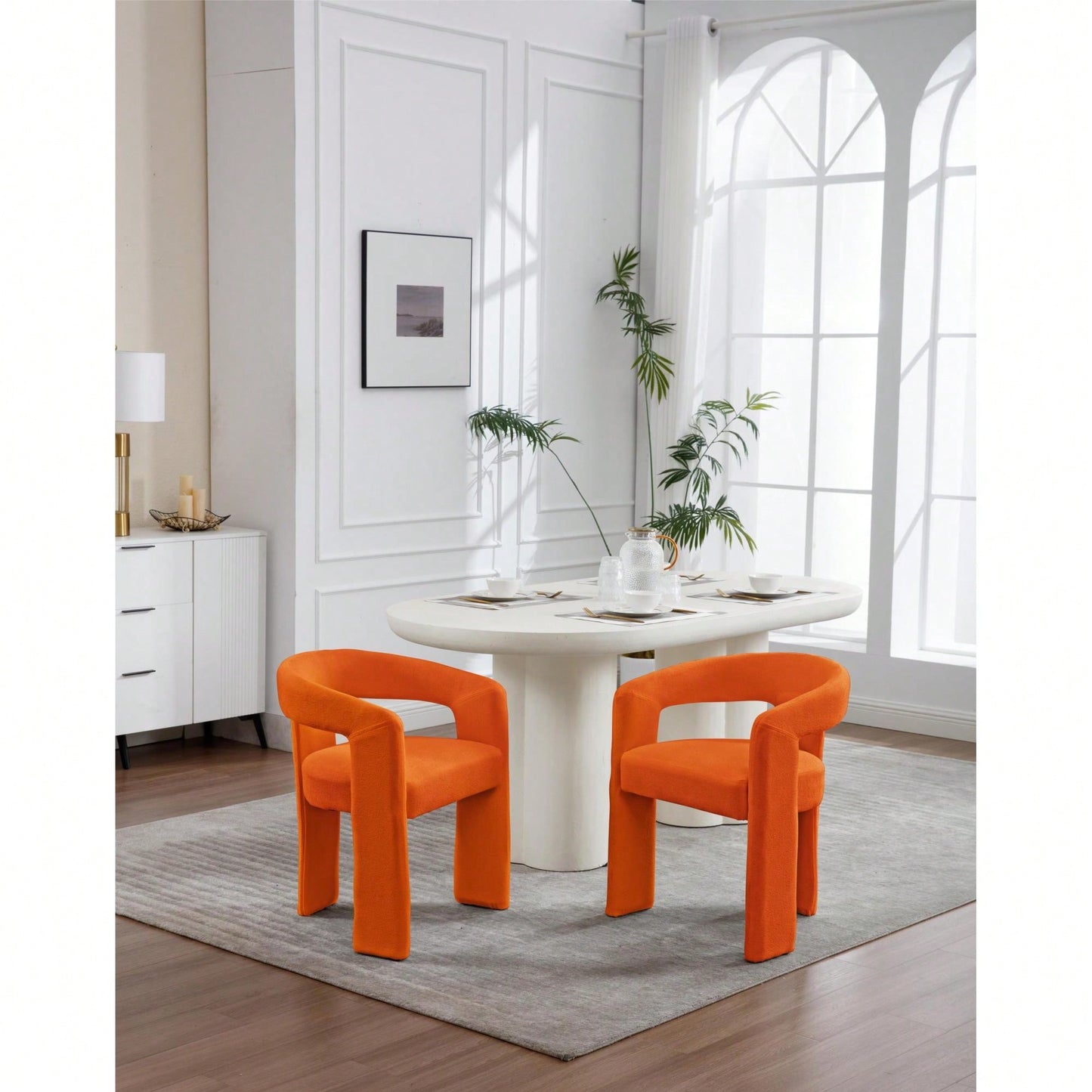 Set Of 2 Modern Orange Dining Chairs Stylish Upholstered Kitchen Seating