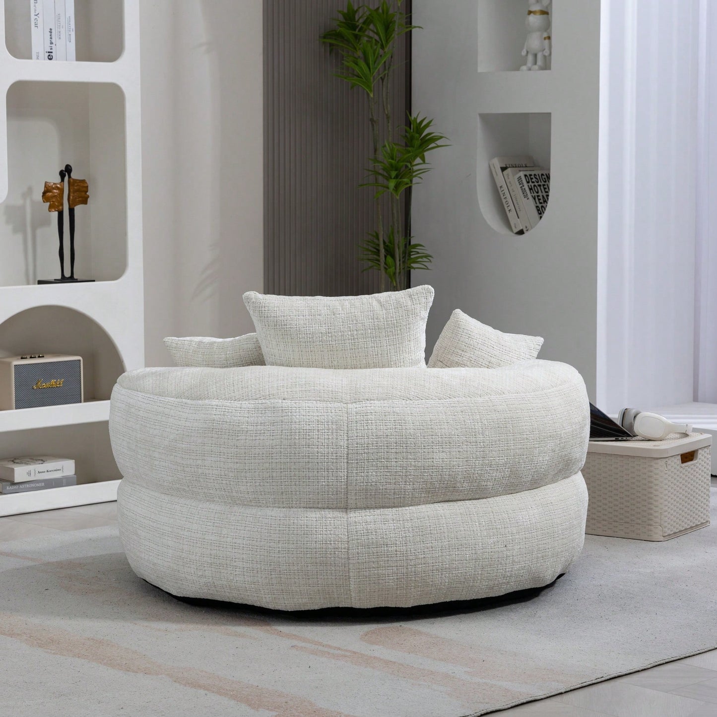 Durable High Back Bean Bag Chair With Three Pillows For Adults And Kids - Comfortable Lounger For Indoor And Outdoor Use,Beige Chenille