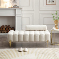 Fuzzy Sherpa Fabric Upholstered 2 Seater Bench With Gold Metal Legs For Bedroom Living Room Entryway Ottoman Footrest