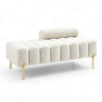 Fuzzy Sherpa Fabric Upholstered 2 Seater Bench With Gold Metal Legs For Bedroom Living Room Entryway Ottoman Footrest