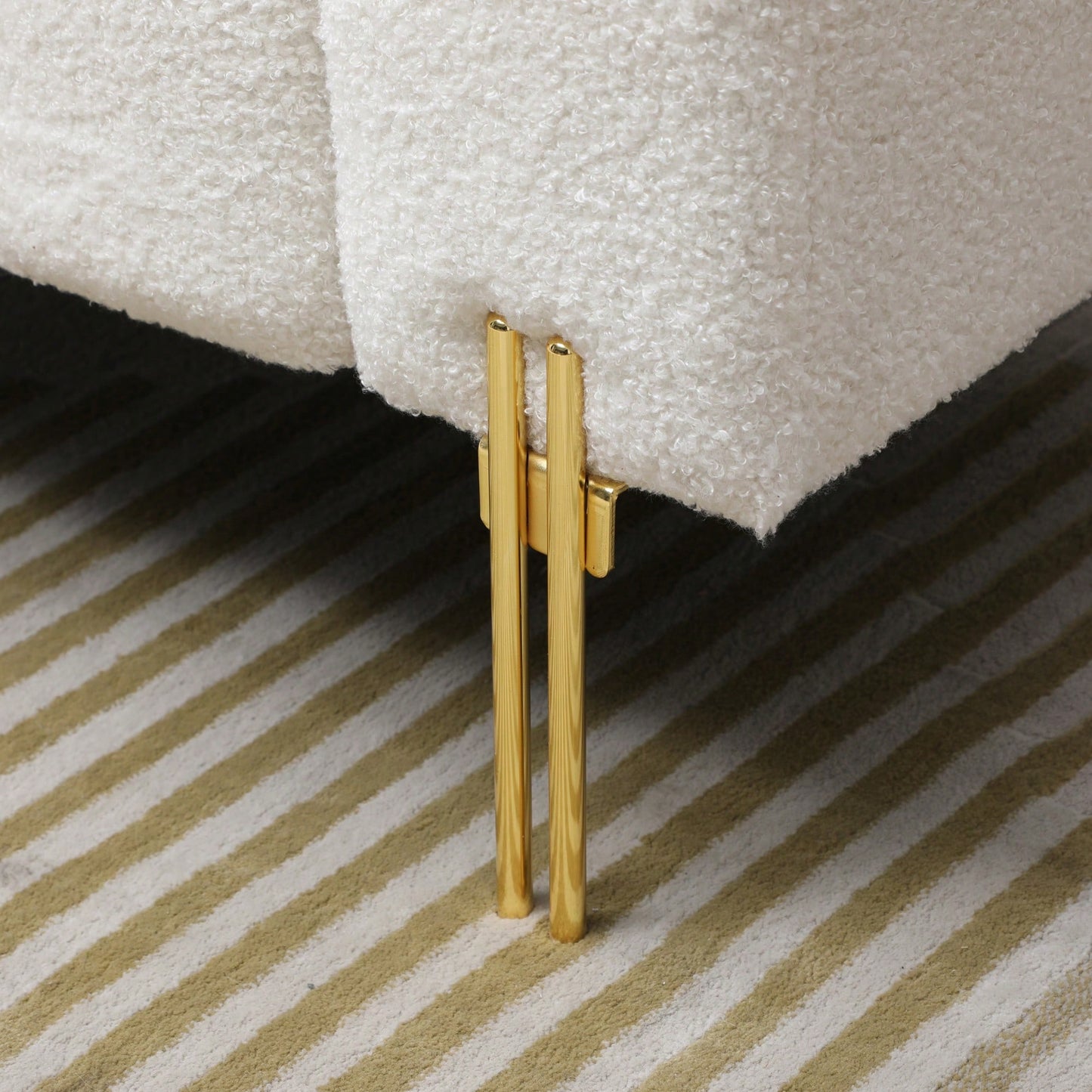 Fuzzy Sherpa Fabric Upholstered 2 Seater Bench With Gold Metal Legs For Bedroom Living Room Entryway Ottoman Footrest