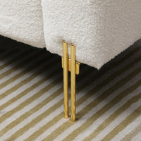 Fuzzy Sherpa Fabric Upholstered 2 Seater Bench With Gold Metal Legs For Bedroom Living Room Entryway Ottoman Footrest