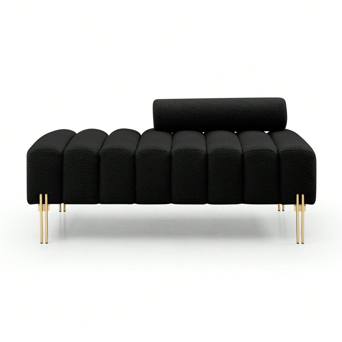 Fuzzy Sherpa Fabric Upholstered 2 Seater Bench With Gold Metal Legs For Bedroom Living Room Entryway Ottoman Footrest