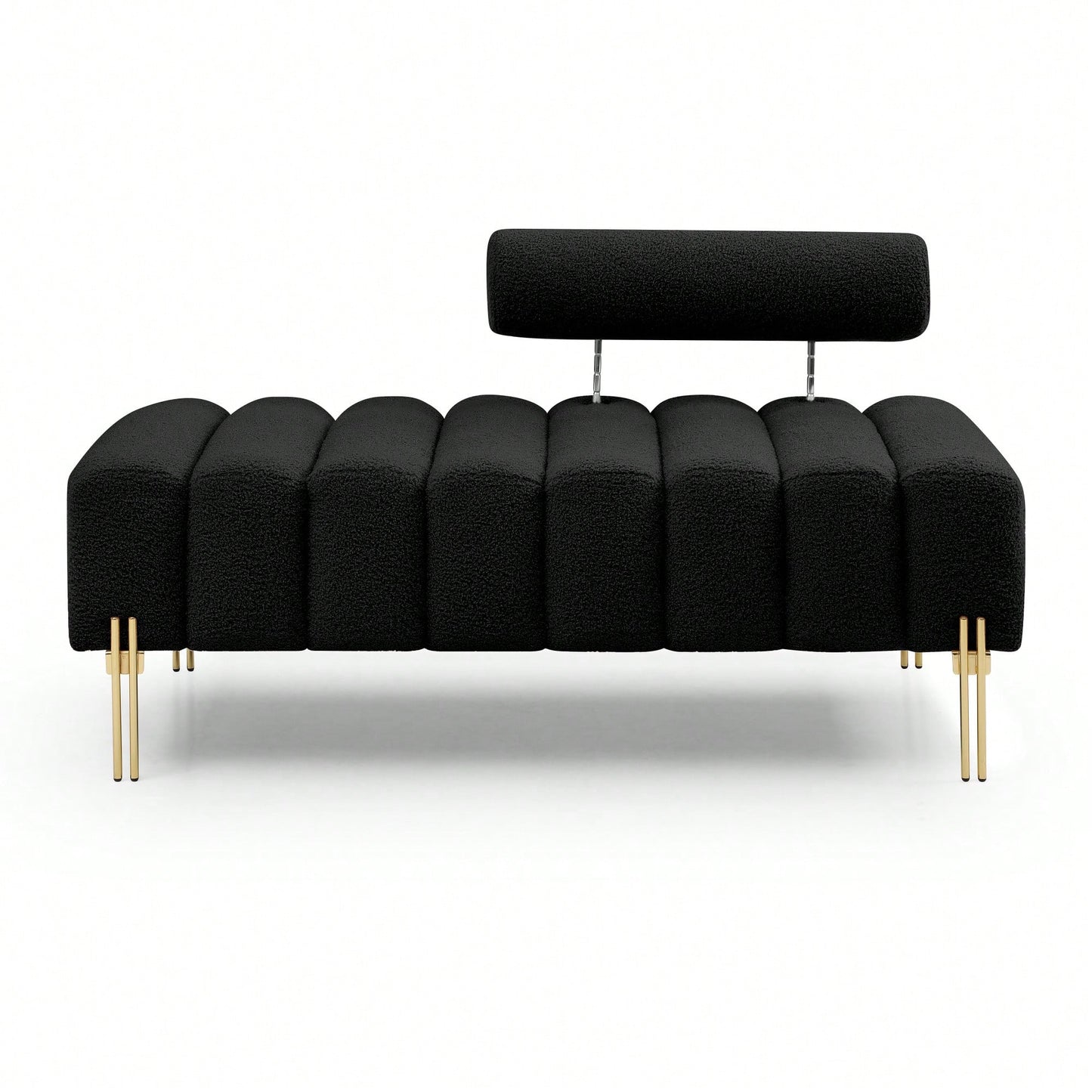 Fuzzy Sherpa Fabric Upholstered 2 Seater Bench With Gold Metal Legs For Bedroom Living Room Entryway Ottoman Footrest