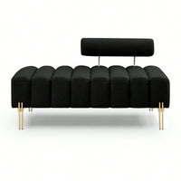 Fuzzy Sherpa Fabric Upholstered 2 Seater Bench With Gold Metal Legs For Bedroom Living Room Entryway Ottoman Footrest