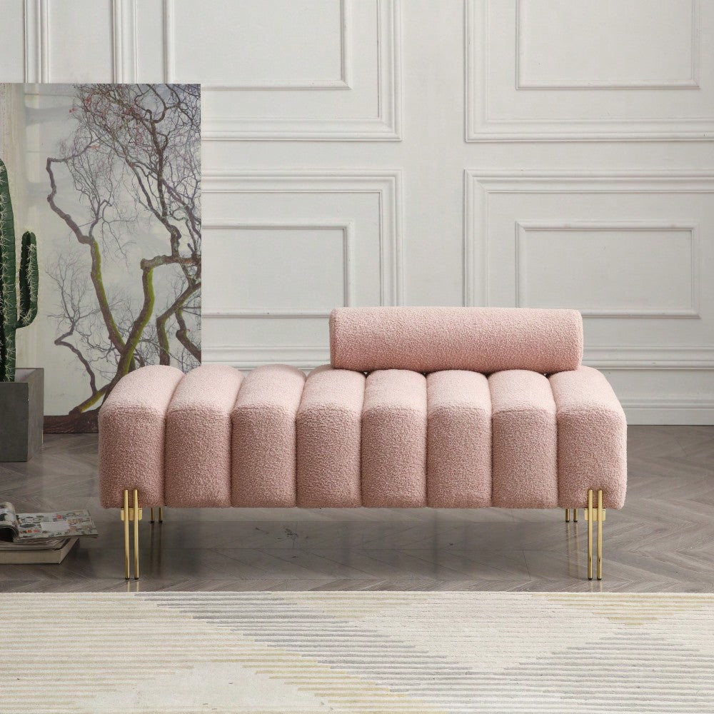 Fuzzy Sherpa Fabric Upholstered 2 Seater Bench With Gold Metal Legs For Bedroom Living Room Entryway Ottoman Footrest