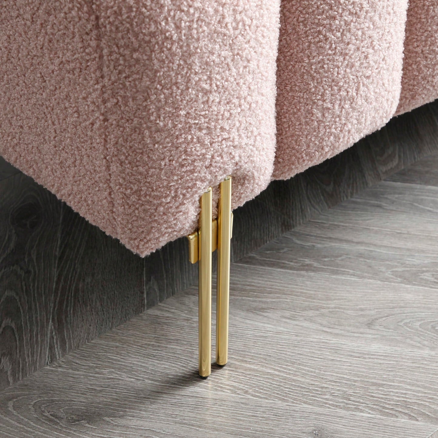 Fuzzy Sherpa Fabric Upholstered 2 Seater Bench With Gold Metal Legs For Bedroom Living Room Entryway Ottoman Footrest