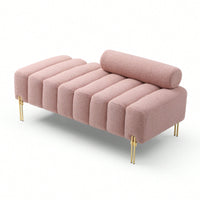 Fuzzy Sherpa Fabric Upholstered 2 Seater Bench With Gold Metal Legs For Bedroom Living Room Entryway Ottoman Footrest