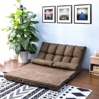 Double Chaise Lounge Sofa Floor Couch With Two Pillows For Ultimate Relaxation Blue