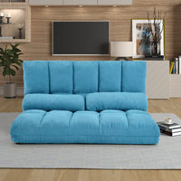 Double Chaise Lounge Sofa Floor Couch With Two Pillows For Ultimate Relaxation Blue