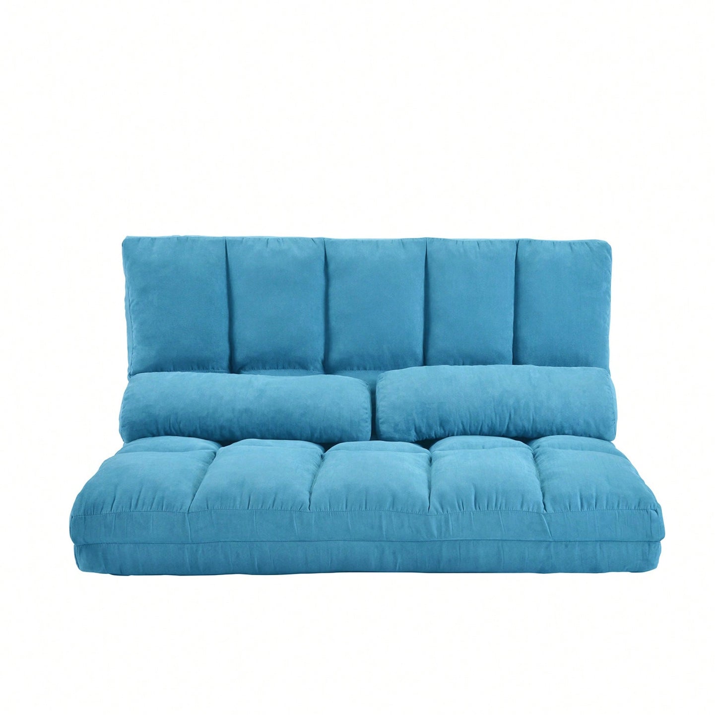 Double Chaise Lounge Sofa Floor Couch With Two Pillows For Ultimate Relaxation Blue