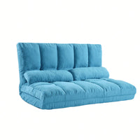 Double Chaise Lounge Sofa Floor Couch With Two Pillows For Ultimate Relaxation Blue