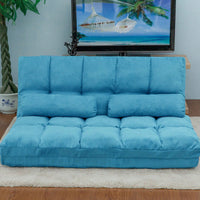 Double Chaise Lounge Sofa Floor Couch With Two Pillows For Ultimate Relaxation Blue