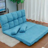 Double Chaise Lounge Sofa Floor Couch With Two Pillows For Ultimate Relaxation Blue