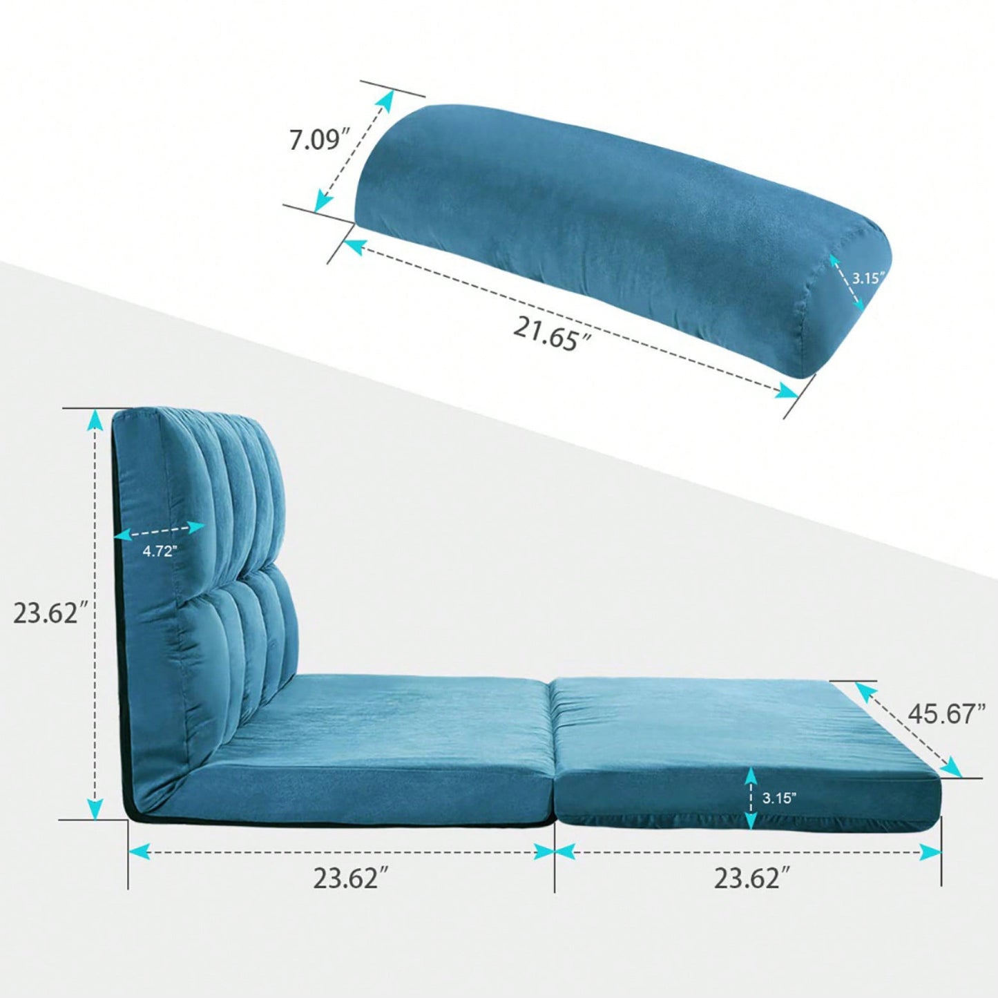 Double Chaise Lounge Sofa Floor Couch With Two Pillows For Ultimate Relaxation Blue