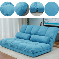 Double Chaise Lounge Sofa Floor Couch With Two Pillows For Ultimate Relaxation Blue