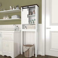 Farmhouse Style Over Toilet Storage Cabinet With Adjustable Shelves And Sliding Barn Doors For Bathroom And Living Room Organization