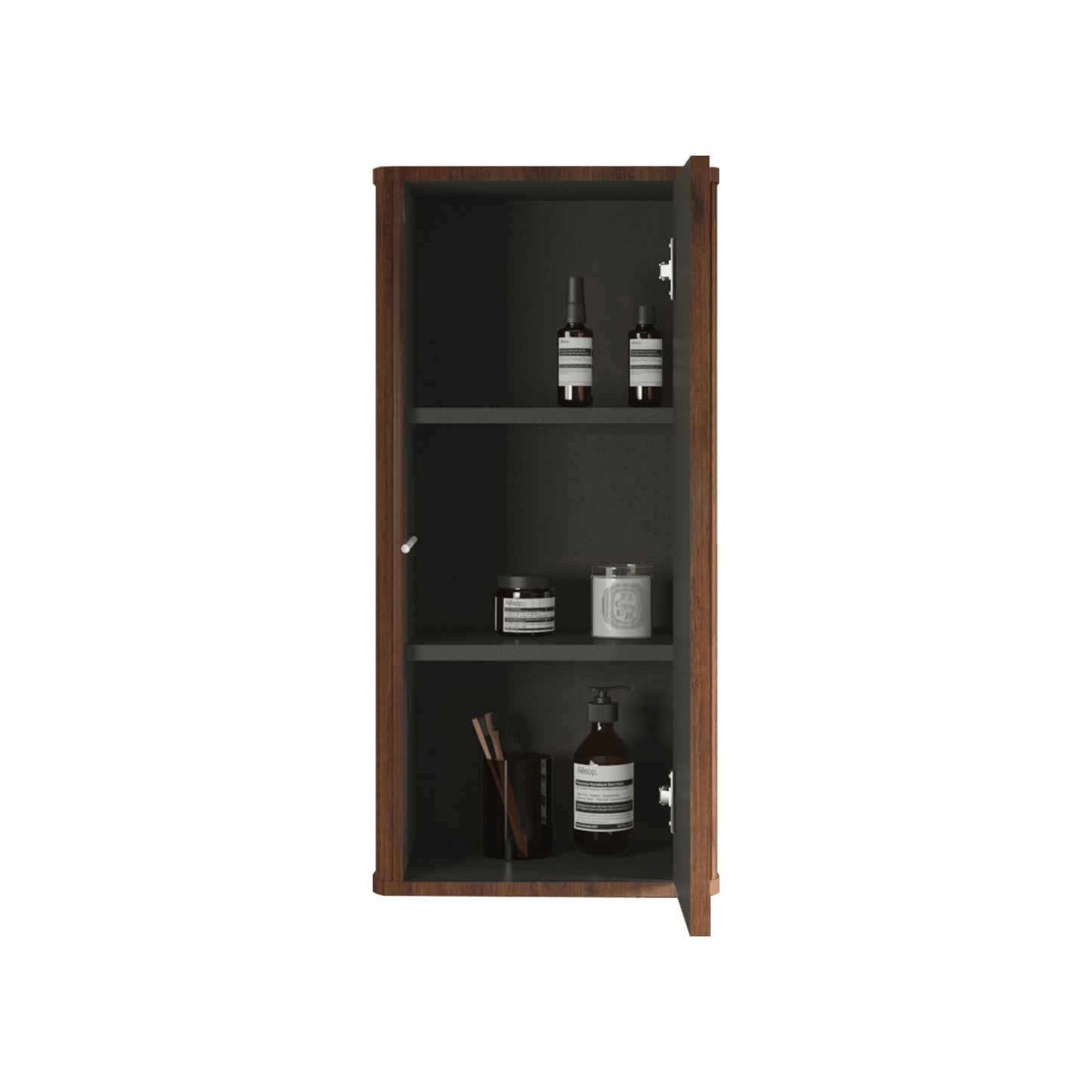 Striped Walnut Floating Bathroom Side Cabinet Wall-Mounted Storage Solution For Small Spaces Pre-Assembled