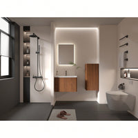 Striped Walnut Floating Bathroom Side Cabinet Wall-Mounted Storage Solution For Small Spaces Pre-Assembled