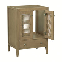 24 Inch Rattan Bathroom Vanity Base With Doors And Drawer Solid Frame And MDF Board Natural Finish