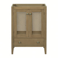 24 Inch Rattan Bathroom Vanity Base With Doors And Drawer Solid Frame And MDF Board Natural Finish