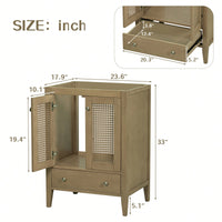 24 Inch Rattan Bathroom Vanity Base With Doors And Drawer Solid Frame And MDF Board Natural Finish