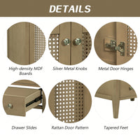 24 Inch Rattan Bathroom Vanity Base With Doors And Drawer Solid Frame And MDF Board Natural Finish