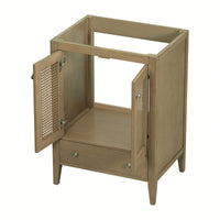 24 Inch Rattan Bathroom Vanity Base With Doors And Drawer Solid Frame And MDF Board Natural Finish