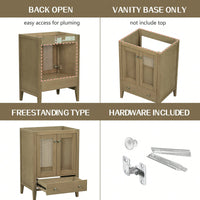 24 Inch Rattan Bathroom Vanity Base With Doors And Drawer Solid Frame And MDF Board Natural Finish
