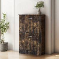 Slim Hidden Shoe Rack Cabinet With 2 Drawers For Entryway Foyer Hallway Bedroom In Retro Original Wood Color