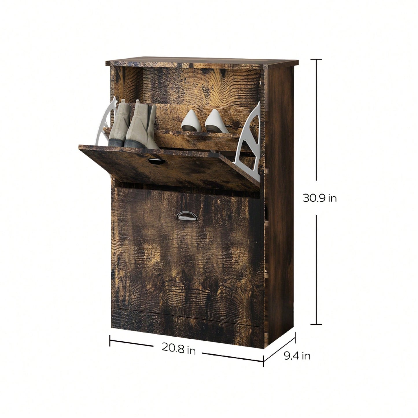 Slim Hidden Shoe Rack Cabinet With 2 Drawers For Entryway Foyer Hallway Bedroom In Retro Original Wood Color