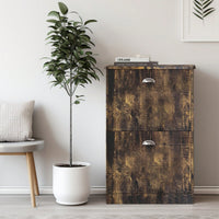 Slim Hidden Shoe Rack Cabinet With 2 Drawers For Entryway Foyer Hallway Bedroom In Retro Original Wood Color