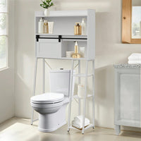 Space-Saving Over Toilet Storage Cabinet With Sliding Door And Toilet Paper Stand For Bathroom And Laundry Organization