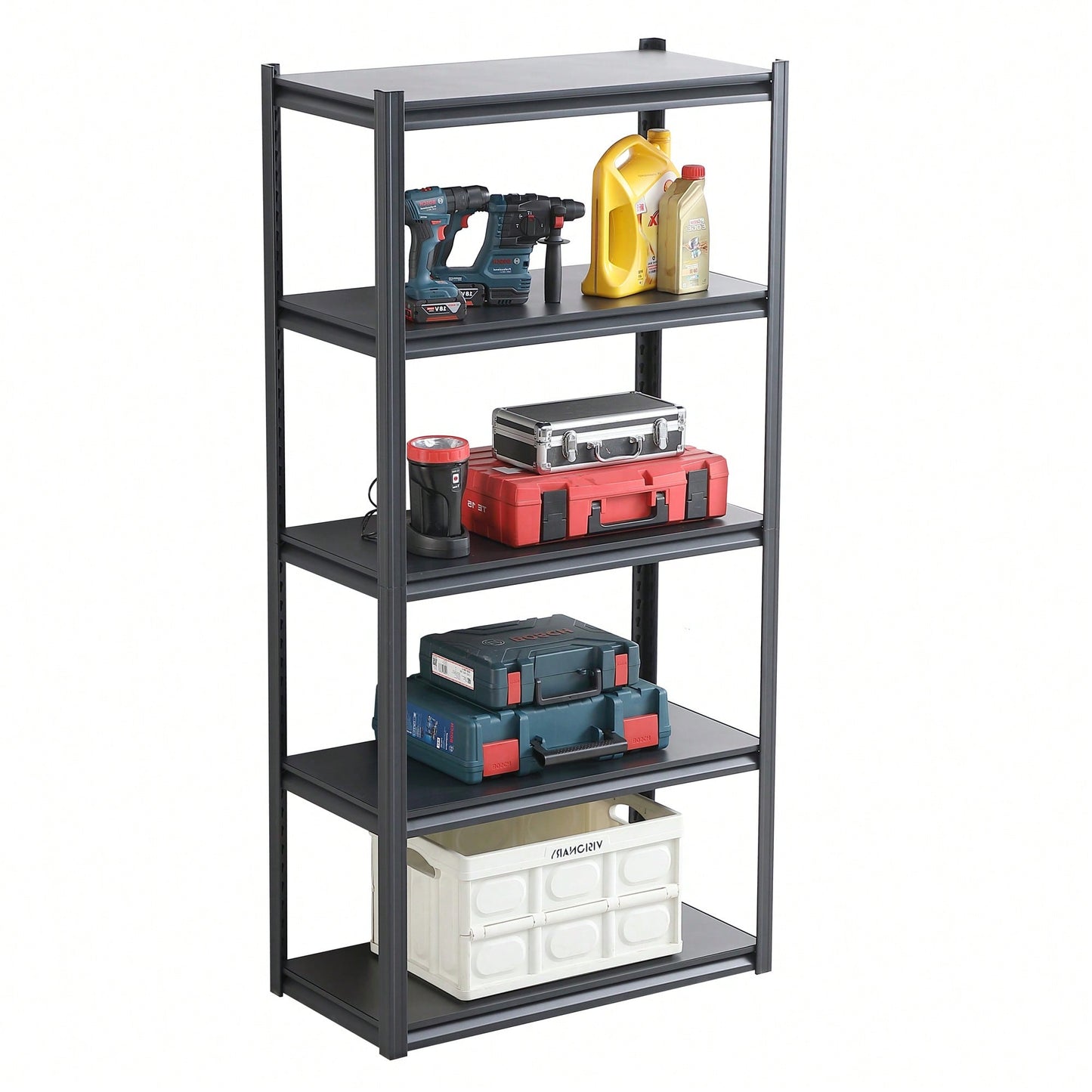 Heavy Duty 5 Tier Metal Storage Shelves Adjustable Easy Assembly For Garage Basement Kitchen 72 Inch High 35.4 Inch Wide 17.7 Inch Deep