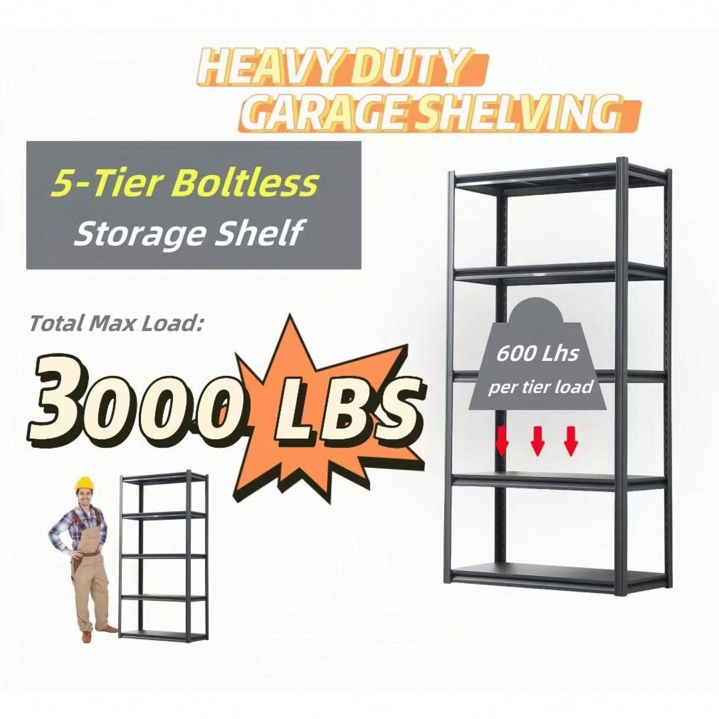 Heavy Duty 5 Tier Metal Storage Shelves Adjustable Easy Assembly For Garage Basement Kitchen 72 Inch High 35.4 Inch Wide 17.7 Inch Deep