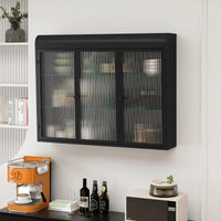 3 Door Arched Wall Mounted Glass Cabinet For Kitchen Living Room And Bathroom In Black Finish