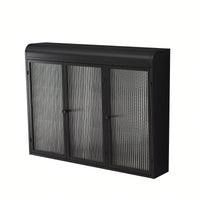 3 Door Arched Wall Mounted Glass Cabinet For Kitchen Living Room And Bathroom In Black Finish