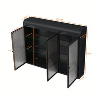 3 Door Arched Wall Mounted Glass Cabinet For Kitchen Living Room And Bathroom In Black Finish