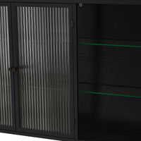 3 Door Arched Wall Mounted Glass Cabinet For Kitchen Living Room And Bathroom In Black Finish