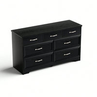 Modern 7 Drawer Dresser For Bedroom And Living Room Storage With Metal Pulls, Black