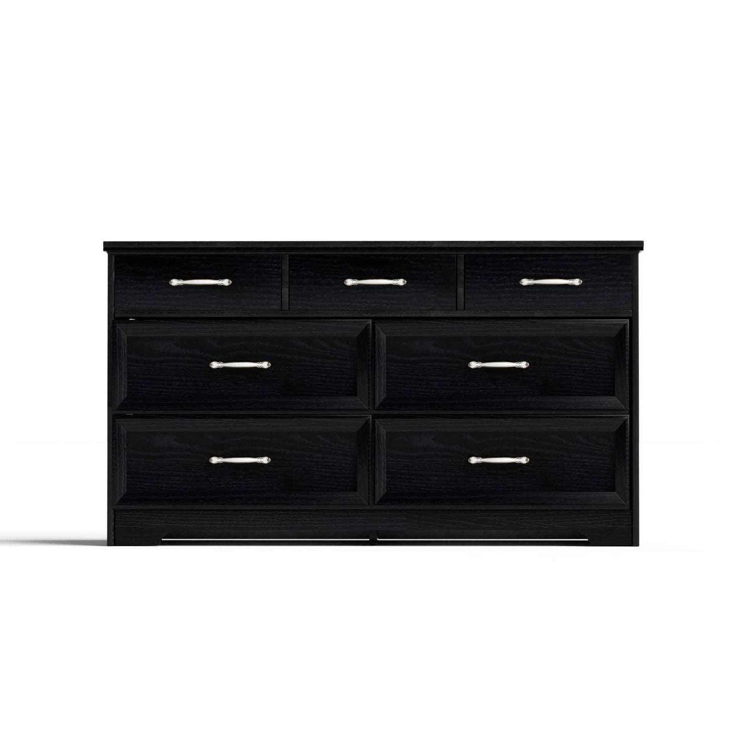 Modern 7 Drawer Dresser For Bedroom And Living Room Storage With Metal Pulls, Black