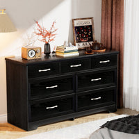 Modern 7 Drawer Dresser For Bedroom And Living Room Storage With Metal Pulls, Black