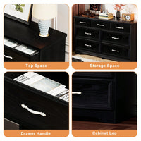 Modern 7 Drawer Dresser For Bedroom And Living Room Storage With Metal Pulls, Black