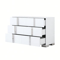 Sleek White Mirrored Storage Cabinet With 6 Drawers And Metal Handles For Bedroom And Living Room Organization