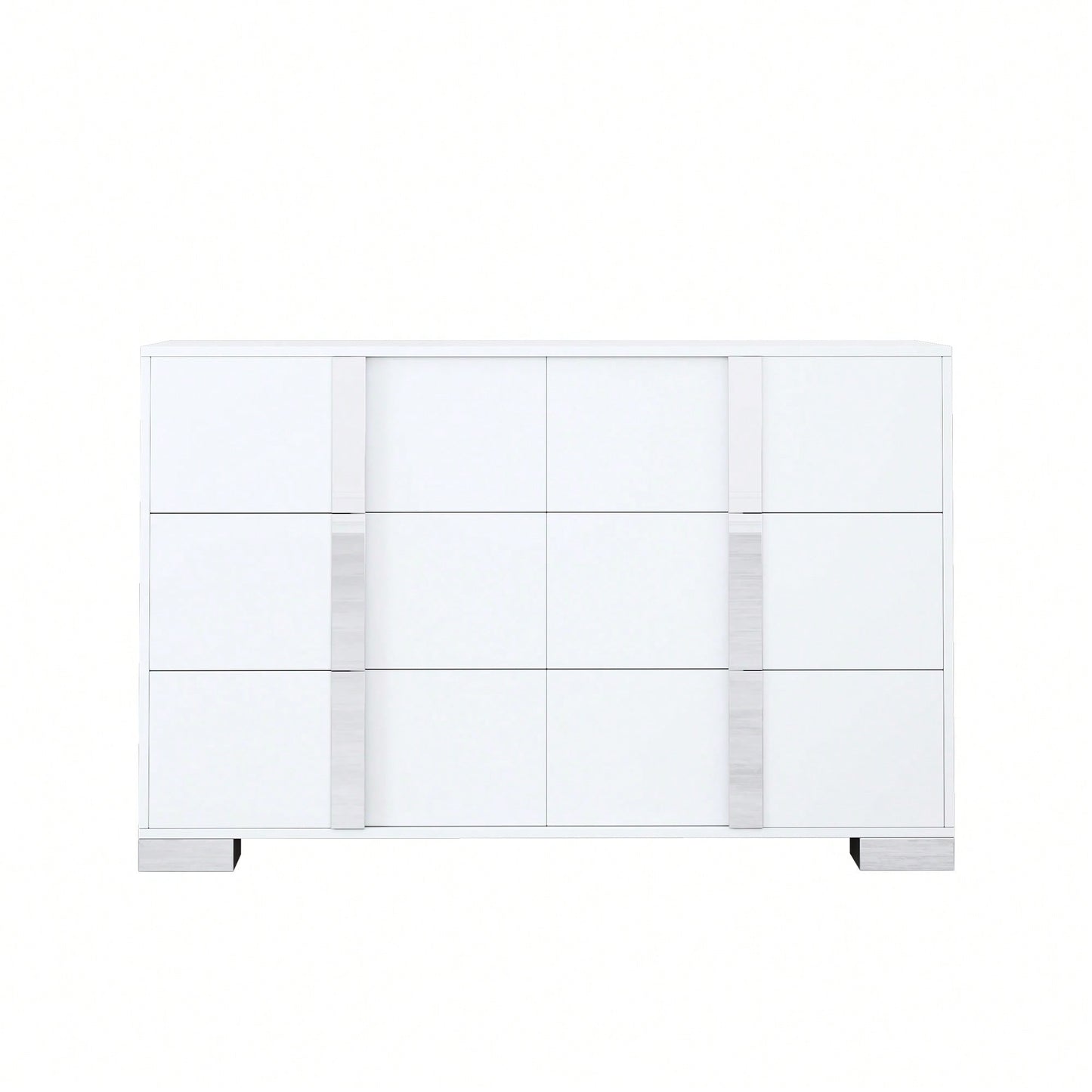 Sleek White Mirrored Storage Cabinet With 6 Drawers And Metal Handles For Bedroom And Living Room Organization