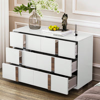 Sleek White Mirrored Storage Cabinet With 6 Drawers And Metal Handles For Bedroom And Living Room Organization