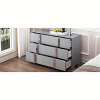 Sleek White Mirrored Storage Cabinet With 6 Drawers And Metal Handles For Bedroom And Living Room Organization